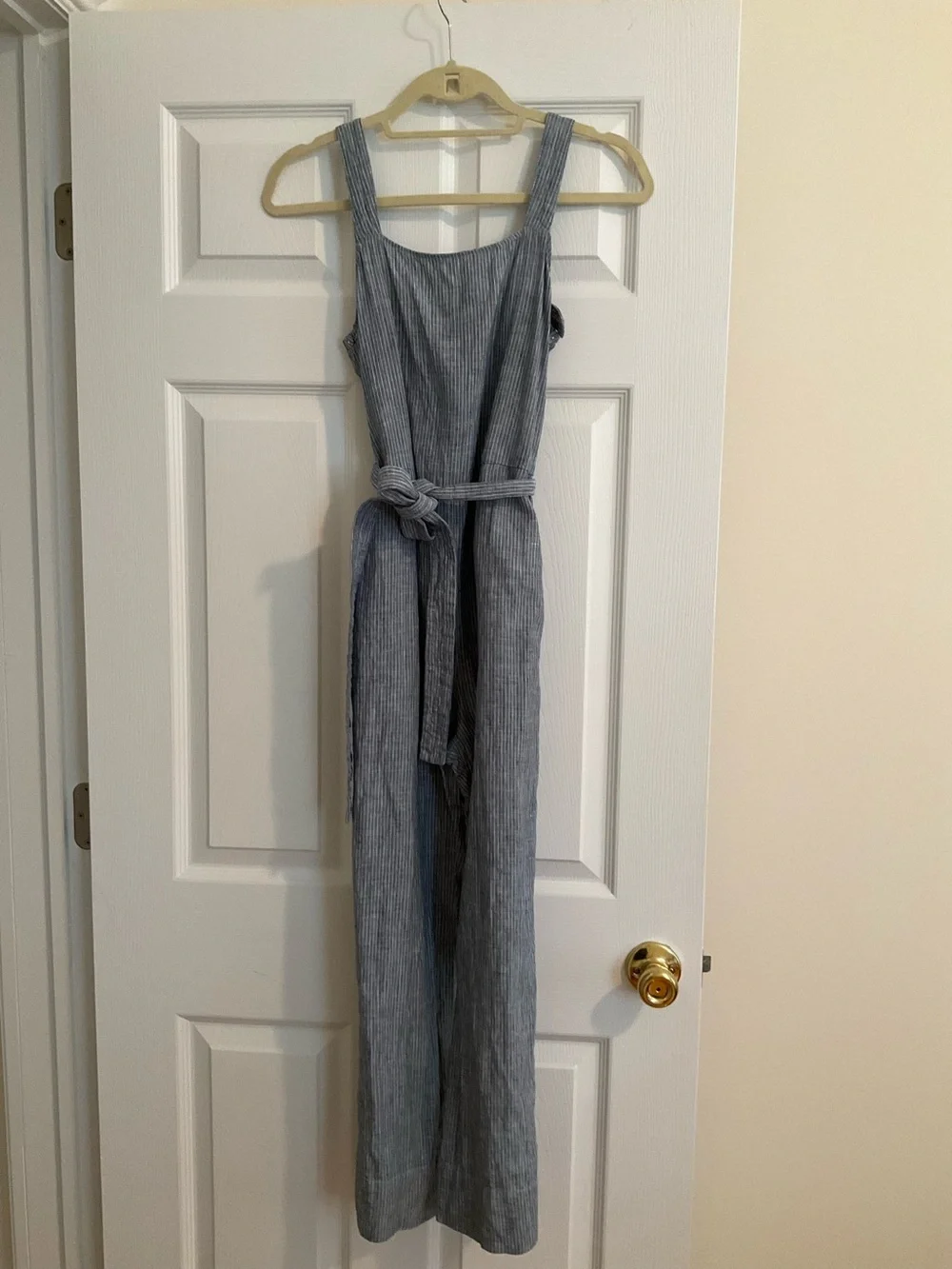Everlane The Linen Side-Button Jumpsuit - Blue White Stripe - 00